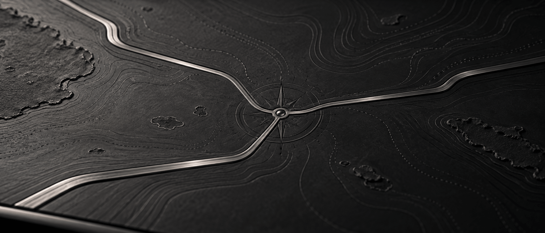 Navigation chart contours and signal routes meeting at a single point